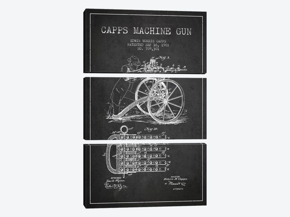 Capps Cha Gun Charcoal Patent Blueprint by Aged Pixel 3-piece Canvas Wall Art