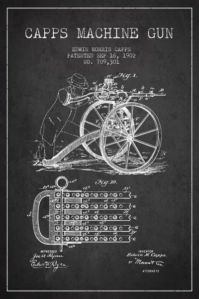 Weapon Blueprints: Capps Cha Gun Charcoal Patent Blueprint by Aged Pixel