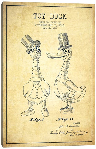 Male Duck Vintage Patent Blueprint Canvas Art Print - Aged Pixel: Toys & Games