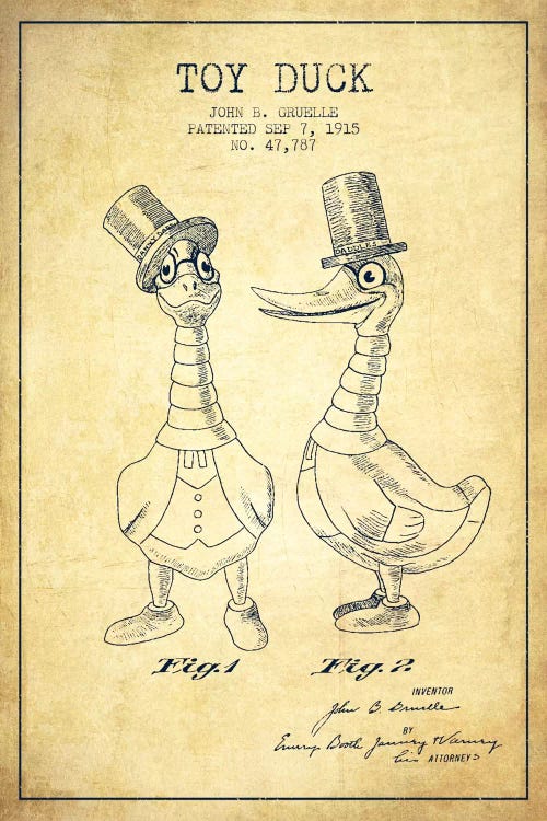 Male Duck Vintage Patent Blueprint