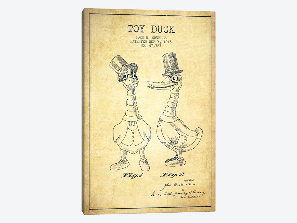 Male Duck Vintage Patent Blueprint by Aged Pixel 1-piece Canvas Artwork