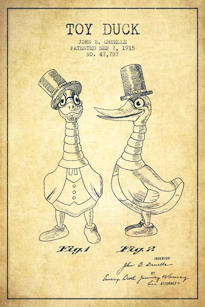 Toy & Game Blueprints: Male Duck Vintage Patent Blueprint by Aged Pixel