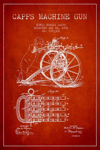 Weapon Blueprints: Capps Machine Gun Red Patent Blueprint by Aged Pixel