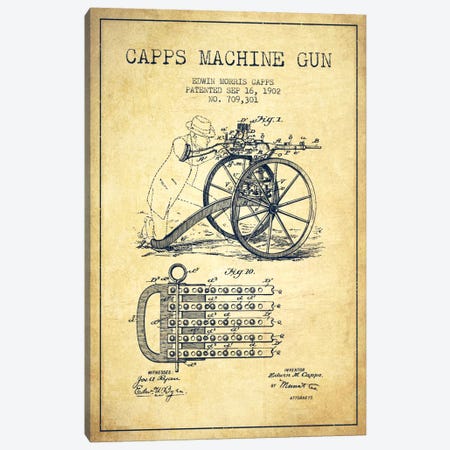 Capps Machine Gun Vintage Patent Blueprint Canvas Print #ADP1363} by Aged Pixel Canvas Print