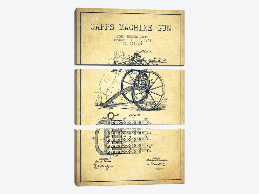 Capps Machine Gun Vintage Patent Blueprint by Aged Pixel 3-piece Art Print