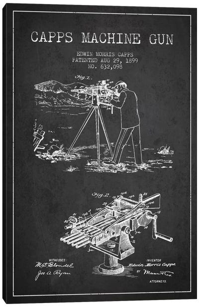 Capps M Gun Charcoal Patent Blueprint Canvas Art Print - Weapons & Artillery Art