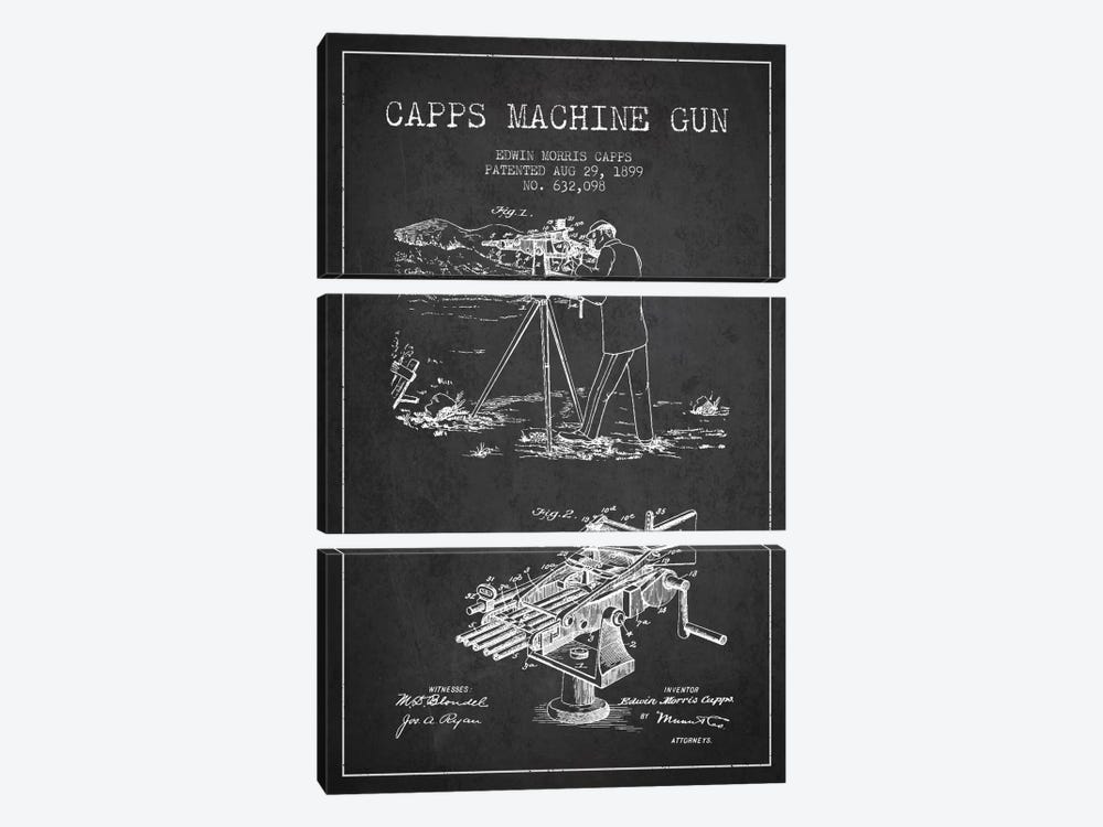 Capps M Gun Charcoal Patent Blueprint by Aged Pixel 3-piece Canvas Artwork