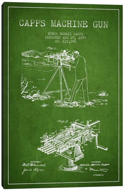 Capps M Gun Green Patent Blueprint Canvas Art Print - Aged Pixel: Weapons