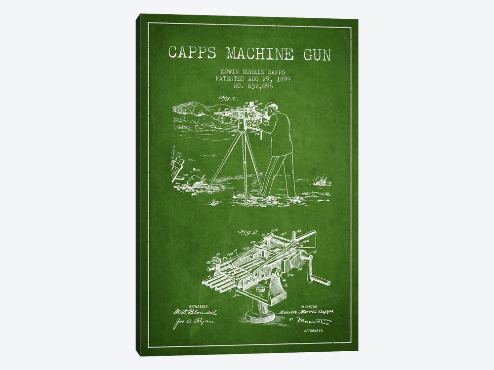 Capps M Gun Green Patent Blueprint by Aged Pixel 1-piece Art Print