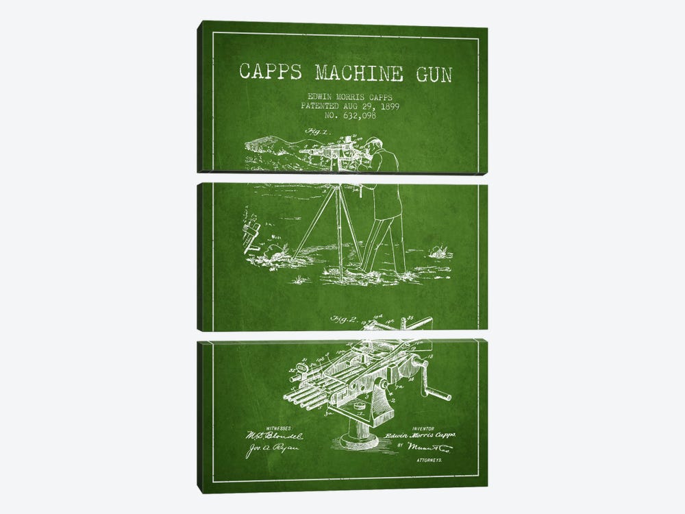 Capps M Gun Green Patent Blueprint by Aged Pixel 3-piece Art Print