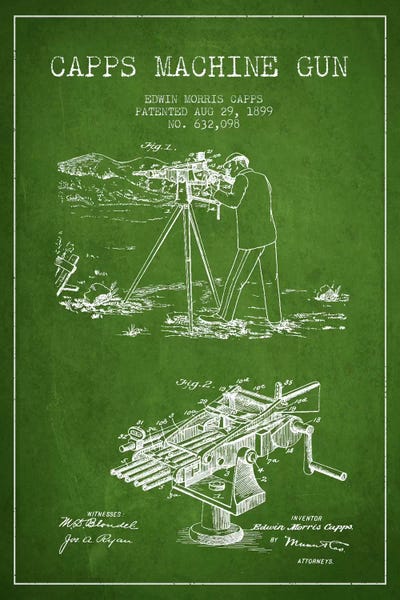 Weapon Blueprints: Capps M Gun Green Patent Blueprint by Aged Pixel
