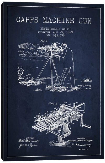 Capps M Gun Navy Blue Patent Blueprint Canvas Art Print - Aged Pixel: Weapons