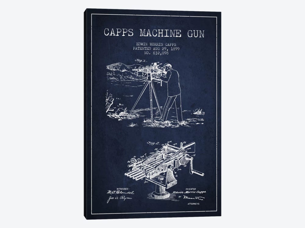 Capps M Gun Navy Blue Patent Blueprint by Aged Pixel 1-piece Canvas Wall Art