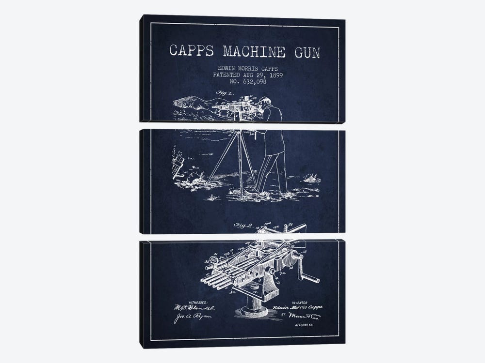 Capps M Gun Navy Blue Patent Blueprint by Aged Pixel 3-piece Canvas Wall Art