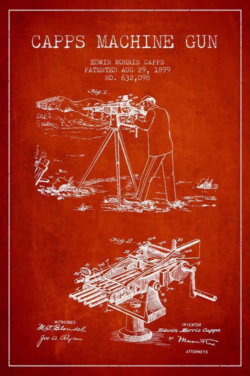Capps M Gun Red Patent Blueprint by Aged Pixel wall art