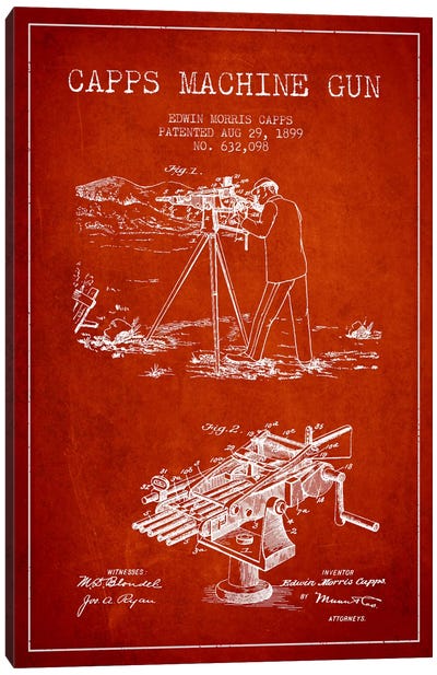 Capps M Gun Red Patent Blueprint Canvas Art Print - Weapon Blueprints