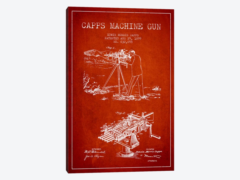 Capps M Gun Red Patent Blueprint by Aged Pixel 1-piece Canvas Art Print