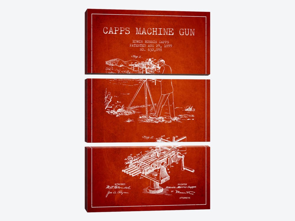 Capps M Gun Red Patent Blueprint by Aged Pixel 3-piece Art Print