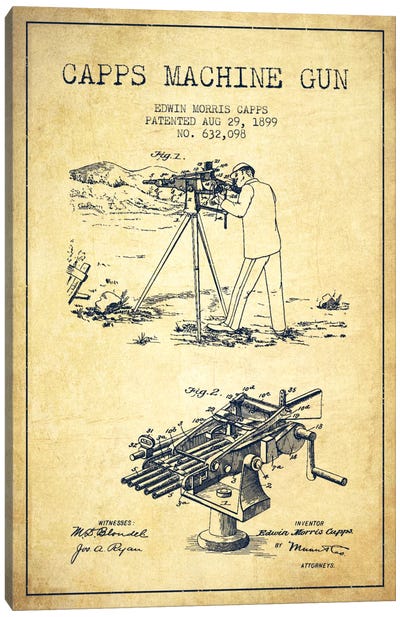 Capps M Gun Vintage Patent Blueprint Canvas Art Print - Weapons & Artillery Art