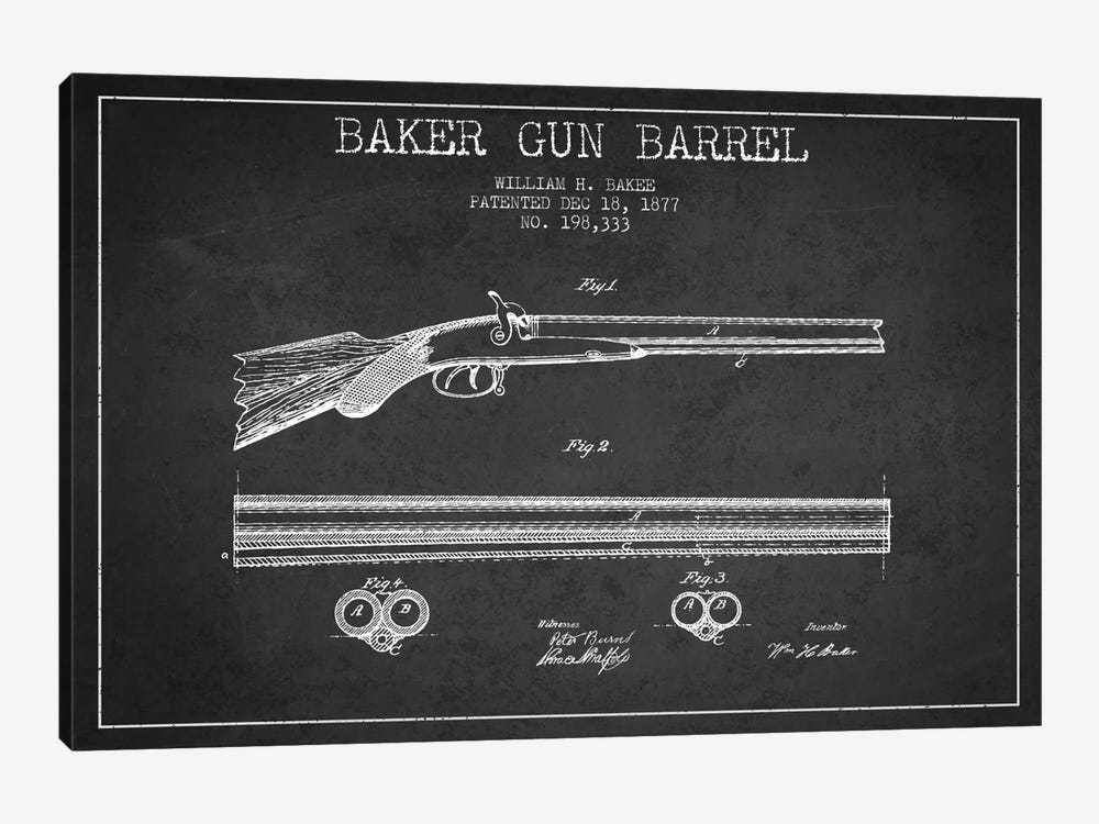 Baker Barrel Charcoal Patent Blueprint by Aged Pixel 1-piece Canvas Art Print