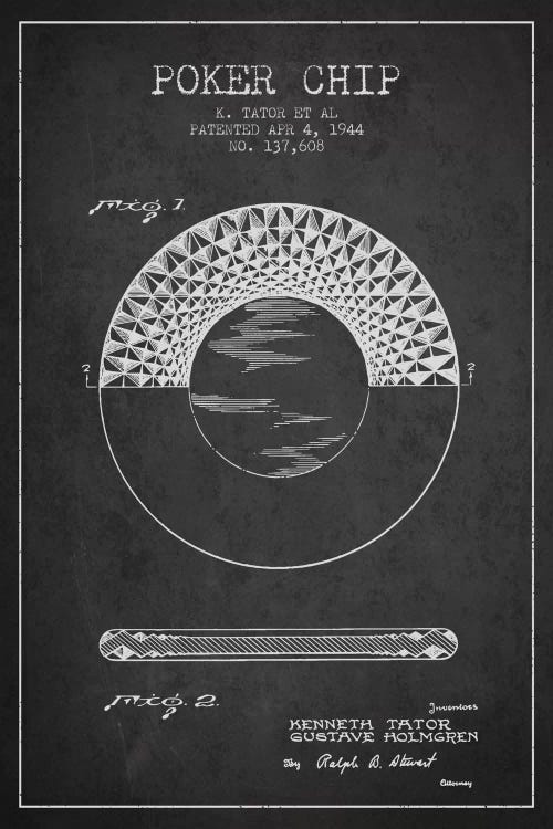 Poker Chip 1 Charcoal Patent Blueprint