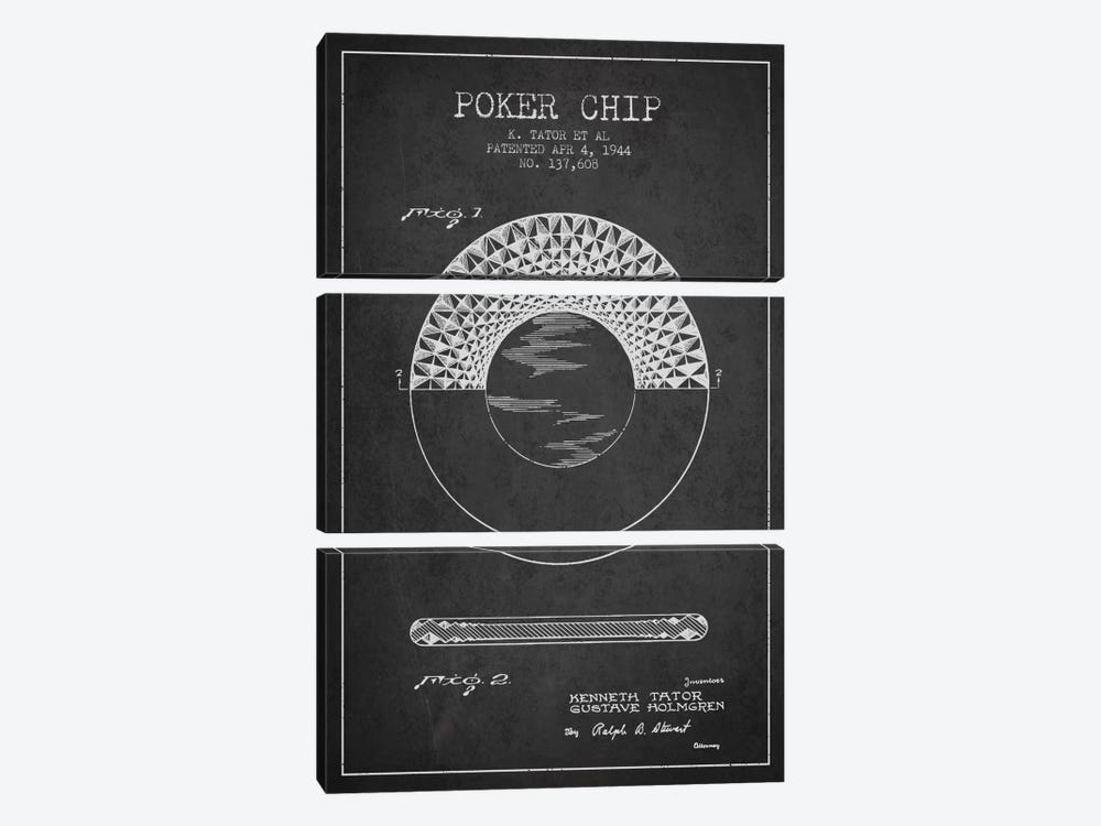 Poker Chip 1 Charcoal Patent Blueprint by Aged Pixel 3-piece Canvas Print