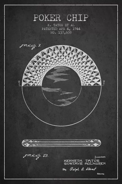Toy & Game Blueprints: Poker Chip 1 Charcoal Patent Blueprint by Aged Pixel