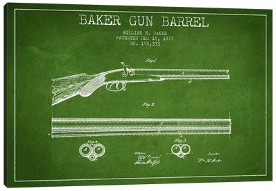 Baker Barrel Green Patent Blueprint Canvas Art Print - Weapons & Artillery Art