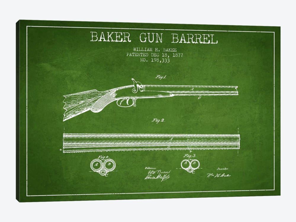 Baker Barrel Green Patent Blueprint by Aged Pixel 1-piece Canvas Art Print