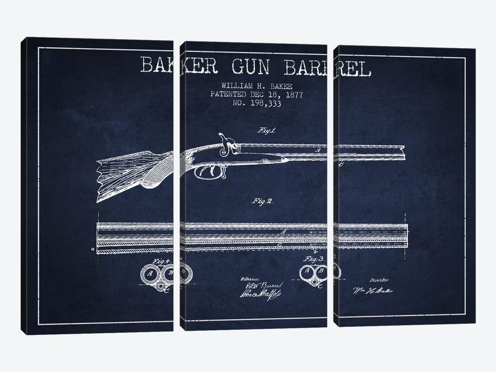 Baker Barrel Navy Blue Patent Blueprint by Aged Pixel 3-piece Canvas Wall Art