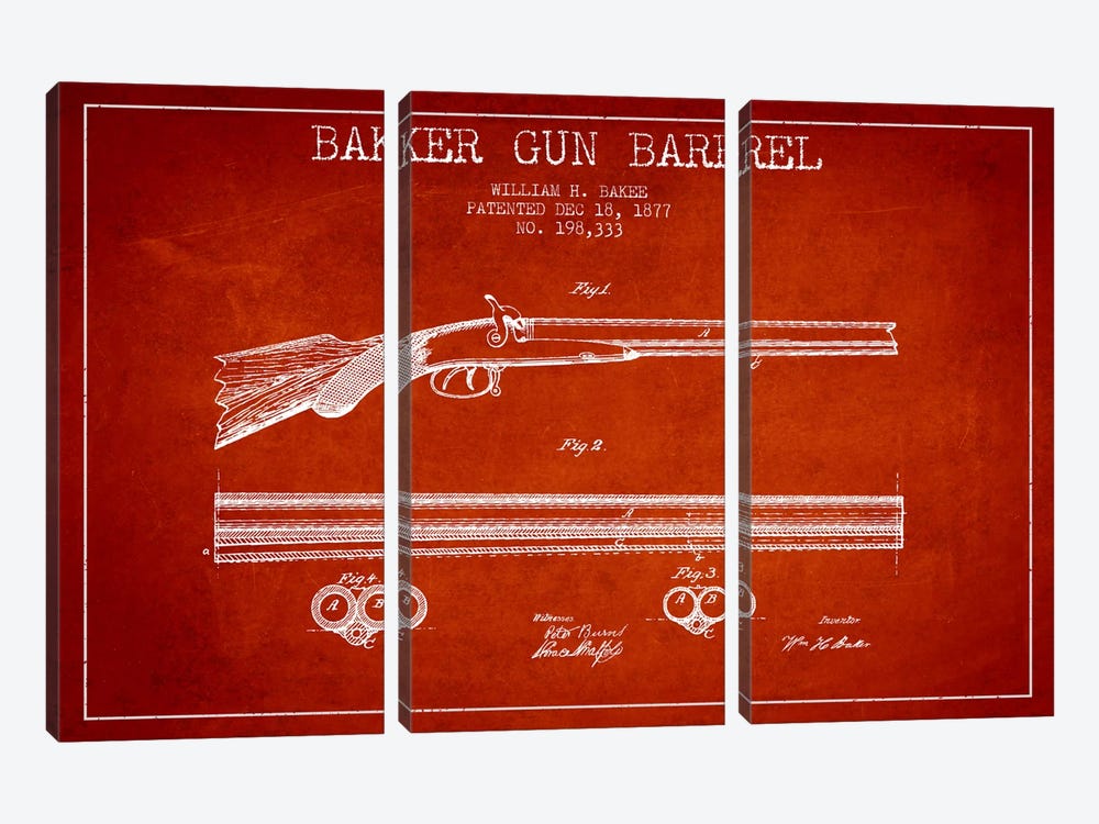Baker Barrel Red Patent Blueprint by Aged Pixel 3-piece Canvas Art Print