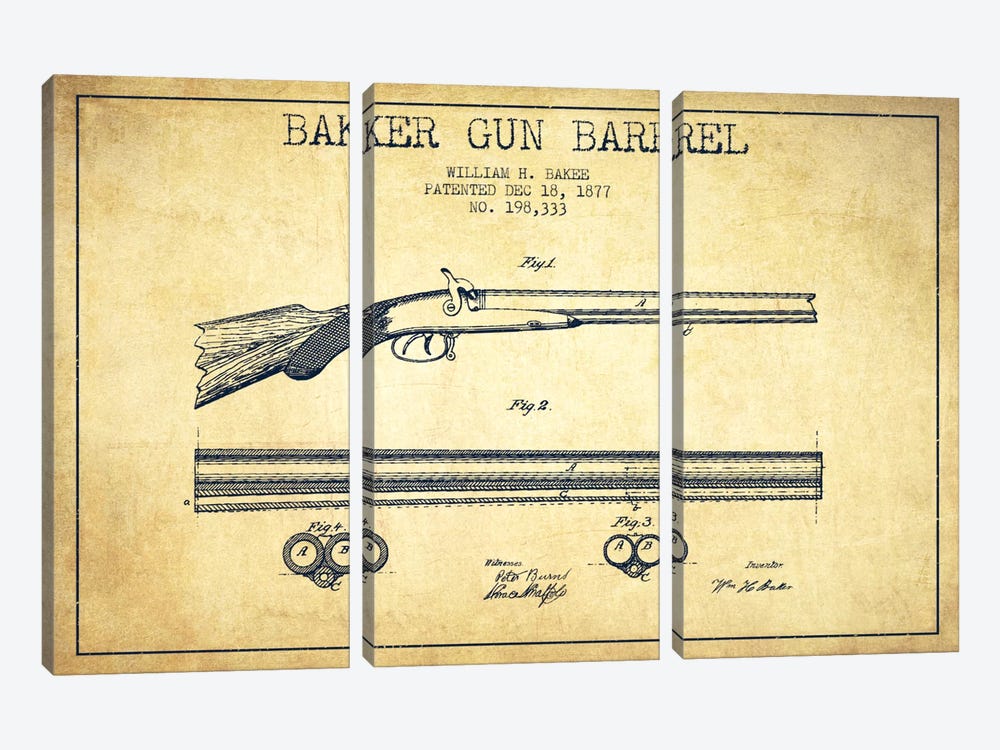 Baker Barrel Vintage Patent Blueprint by Aged Pixel 3-piece Canvas Art