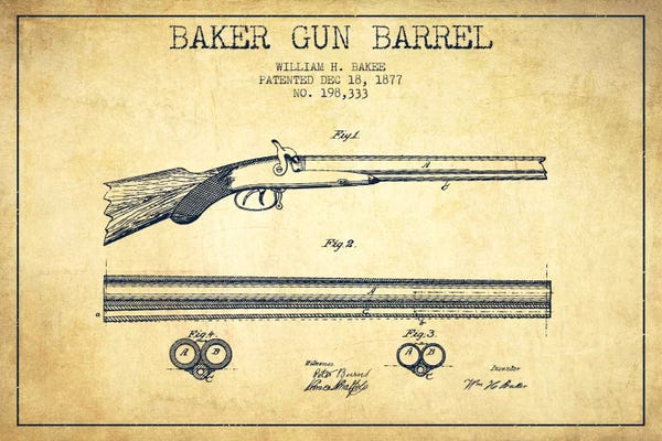 Weapon Blueprints: Baker Barrel Vintage Patent Blueprint by Aged Pixel