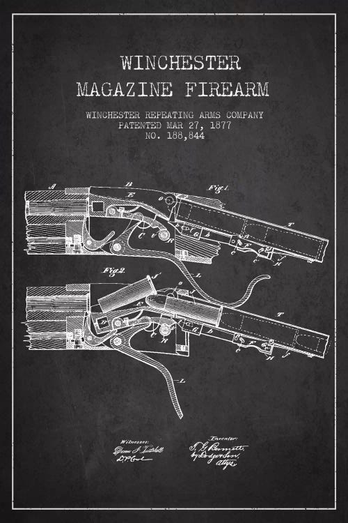 Winchester Rifle Charcoal Patent Blueprint