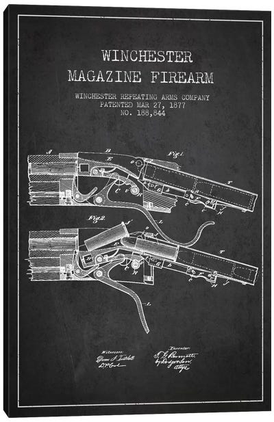 Winchester Rifle Charcoal Patent Blueprint Canvas Art Print - Weapons & Artillery Art