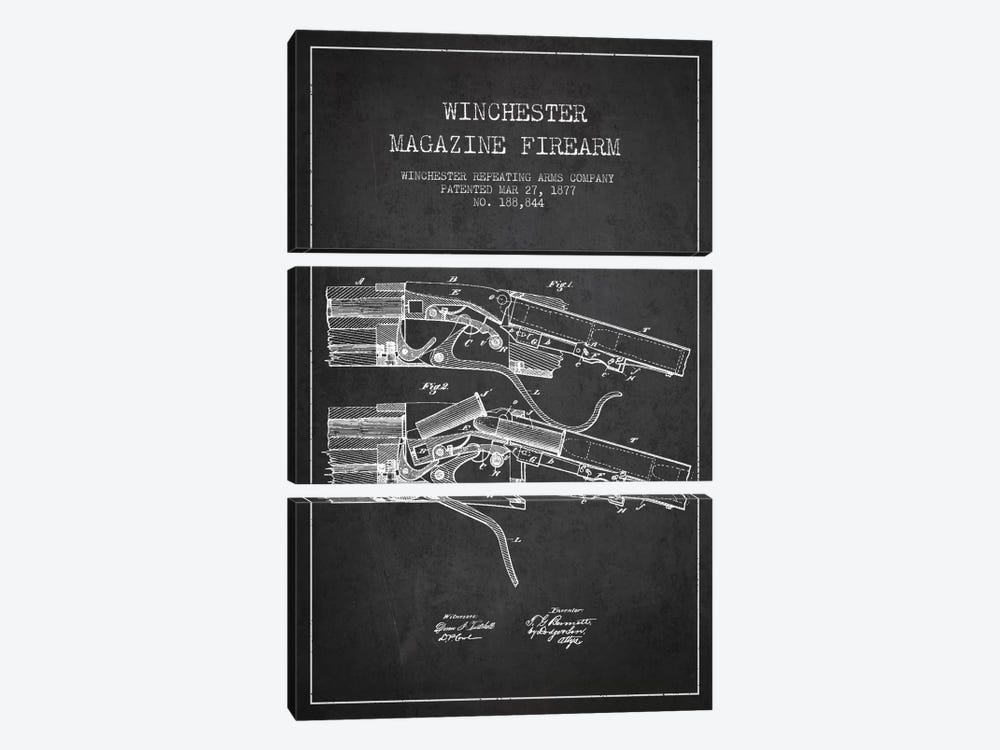 Winchester Rifle Charcoal Patent Blueprint by Aged Pixel 3-piece Art Print