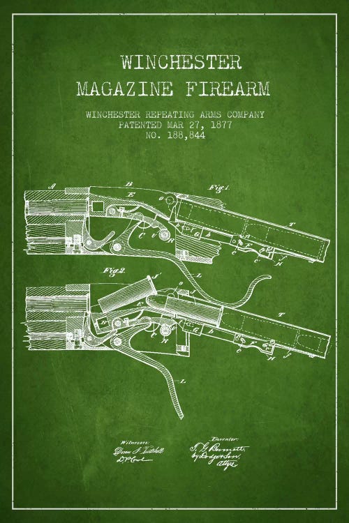 Winchester Rifle Green Patent Blueprint by Aged Pixel wall art
