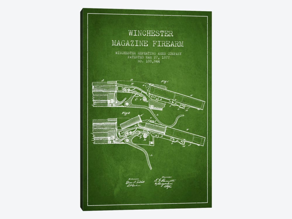 Winchester Rifle Green Patent Blueprint by Aged Pixel 1-piece Canvas Art