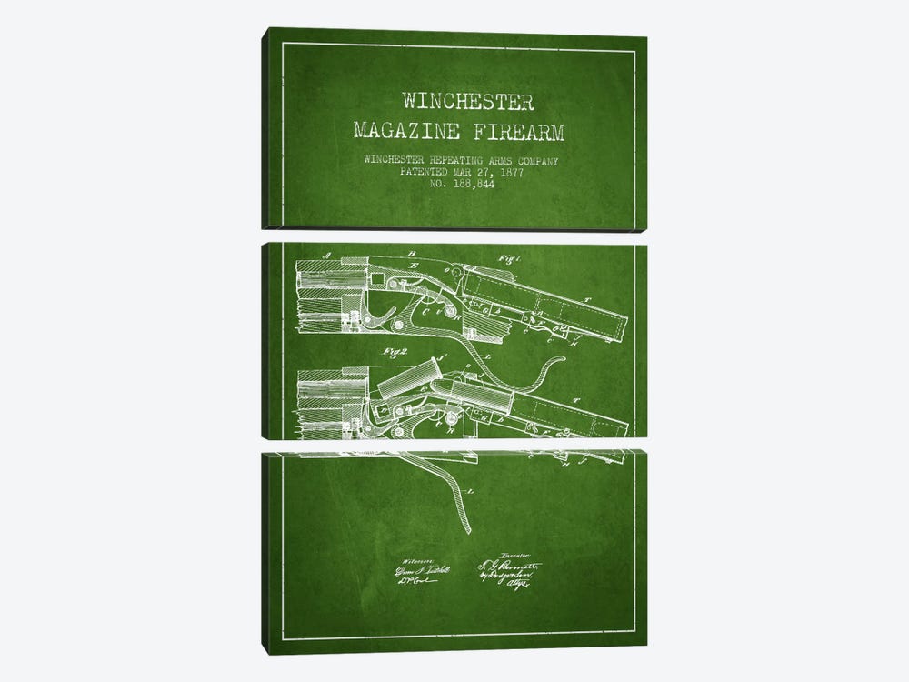 Winchester Rifle Green Patent Blueprint by Aged Pixel 3-piece Canvas Art