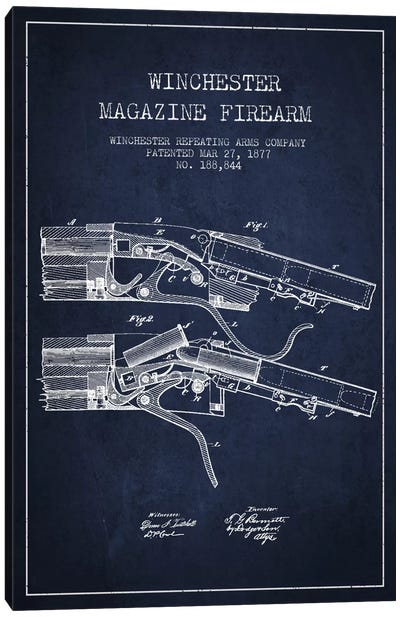 Winchester Rifle Navy Blue Patent Blueprint Canvas Art Print - Weapons & Artillery Art