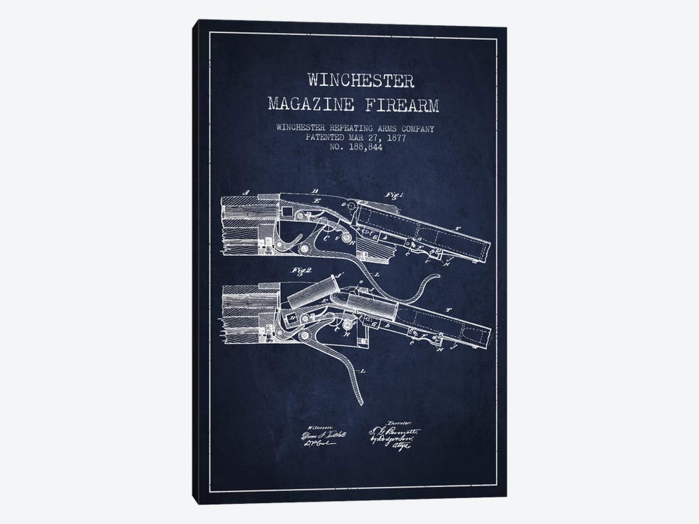 Winchester Rifle Navy Blue Patent Blueprint by Aged Pixel 1-piece Art Print