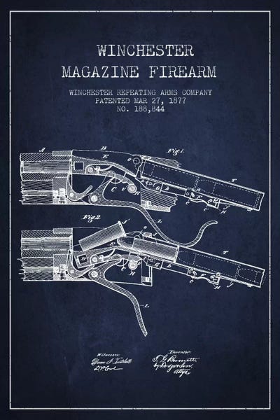 Weapon Blueprints: Winchester Rifle Navy Blue Patent Blueprint by Aged Pixel
