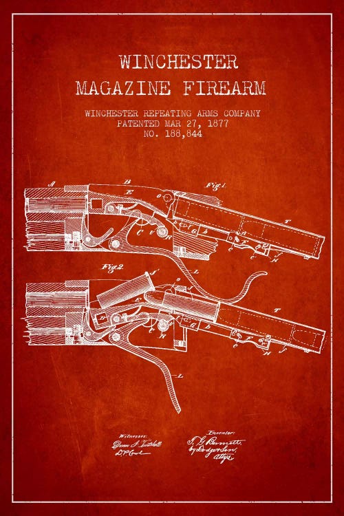 Winchester Rifle Red Patent Blueprint