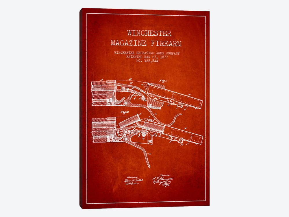 Winchester Rifle Red Patent Blueprint by Aged Pixel 1-piece Canvas Artwork