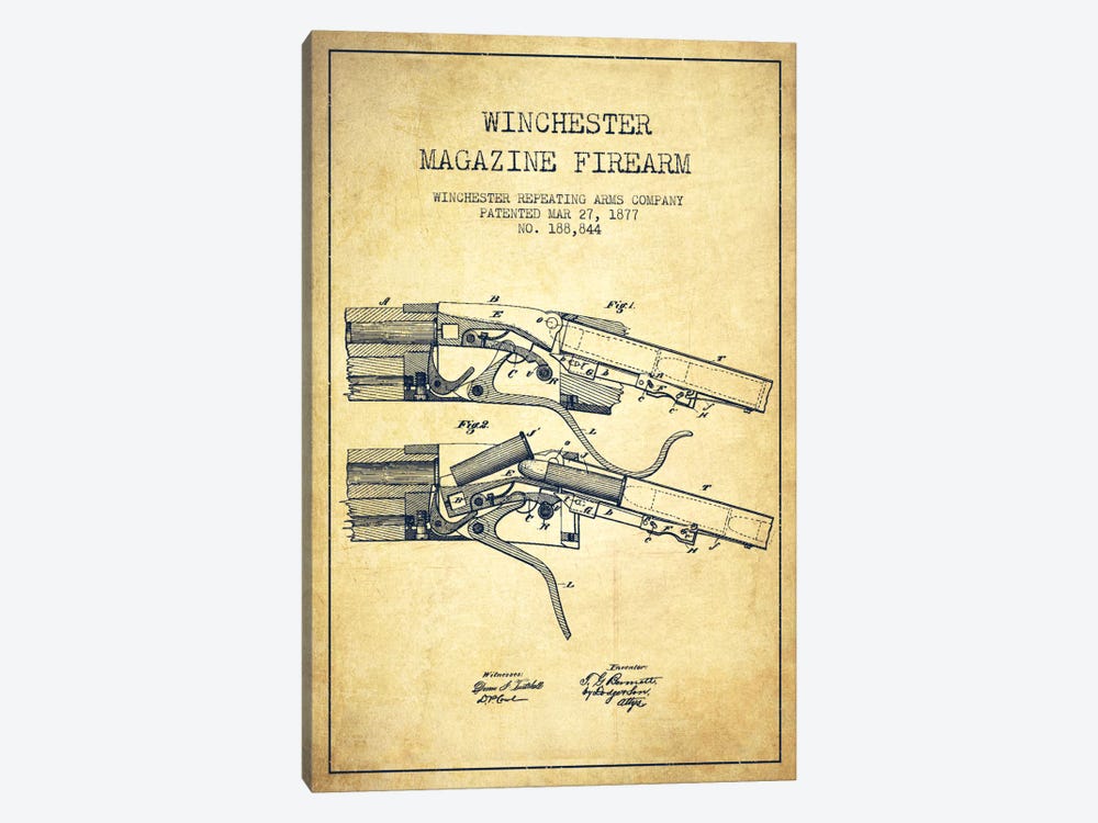 Winchester Rifle Vintage Patent Blueprint by Aged Pixel 1-piece Art Print