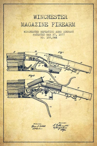 Weapon Blueprints: Winchester Rifle Vintage Patent Blueprint by Aged Pixel