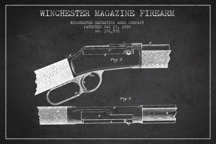 Winchester Fire Arm Charcoal Patent Bluepr - Canvas Print | Aged Pixel