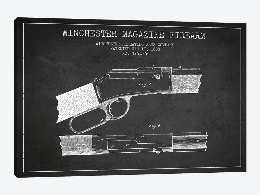 Winchester Fire Arm Charcoal Patent Blueprint by Aged Pixel 1-piece Canvas Art