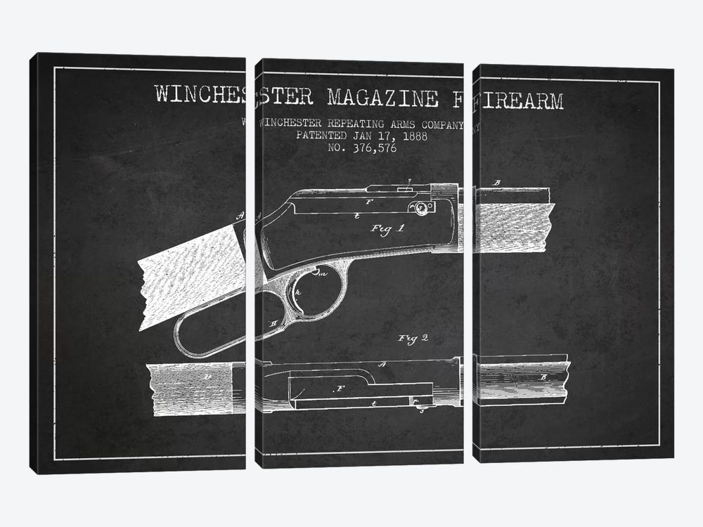 Winchester Fire Arm Charcoal Patent Blueprint by Aged Pixel 3-piece Canvas Artwork