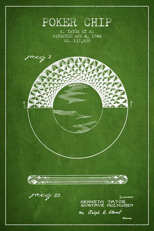 Poker Chip 1 Green Patent Blueprint by Aged Pixel wall art